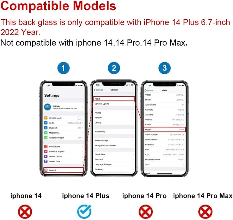 Perzework OEM Rear Back Glass Replacement for iPhone 14 Plus 6.7-inches with Reparing Toolkit (Red) - Image 2